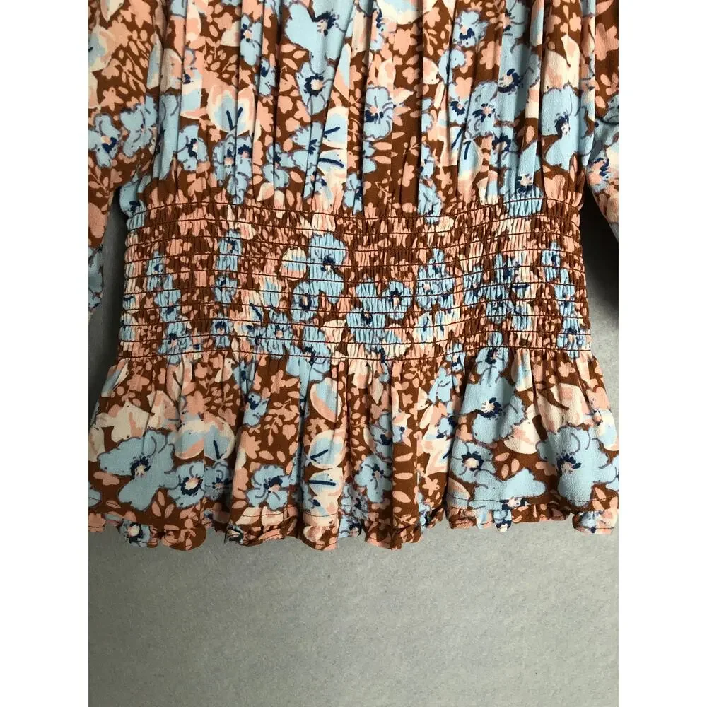 Free People Peplum Top Puff Sleeve Floral Women's XS
